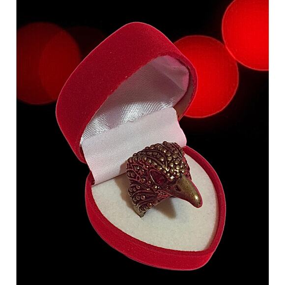 Gothic Stainless Steel Rocker Crow Bird Statement Ring Red Gemstone Size 6.5 - Picture 3 of 13